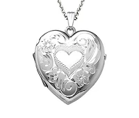 Sterling Silver 20" Engraved 4-Picture Heart