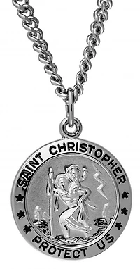 Sterling Silver 18" Round St. Christopher Medal