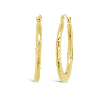 10K Yellow Gold Oval Creole Corrugated Earrings