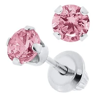 Children's Sterling Silver Pink Cubic Zirconia Safety Back Earrings