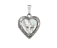 Children's Sterling Silver 15" Mother of Pearl & Cross Locket