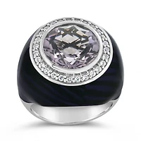 Sterling Silver Amethyst, White Topaz & Enamel Ring