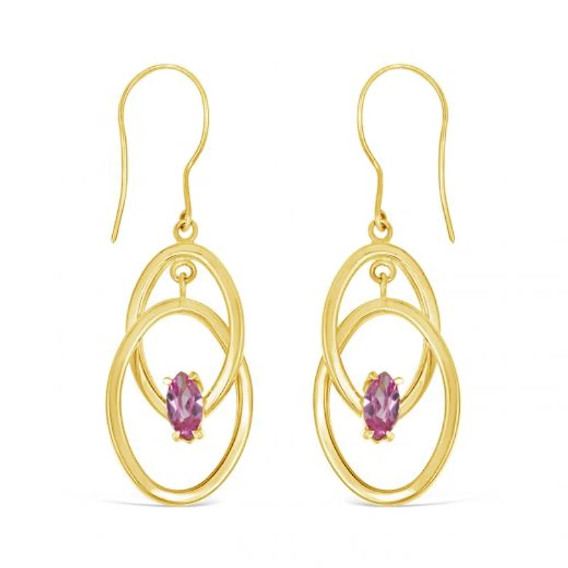 10K Yellow Gold Created Pink Sapphire Earrings