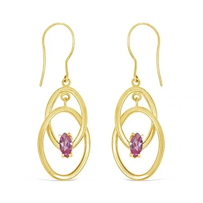 10K Yellow Gold Created Pink Sapphire Earrings