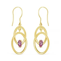10K Yellow Gold Created Pink Sapphire Earrings