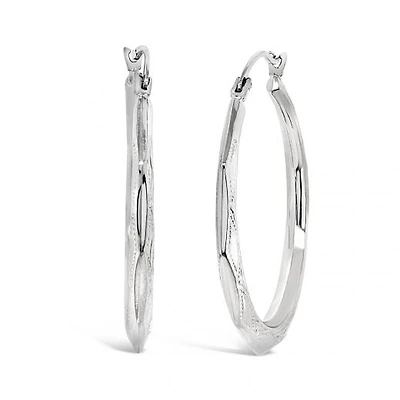 10K White Gold Pattern Creole Earrings