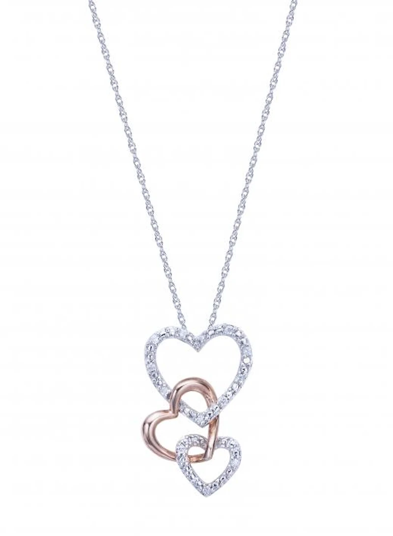 Sterling Silver Triple Heart Diamond Pendant
