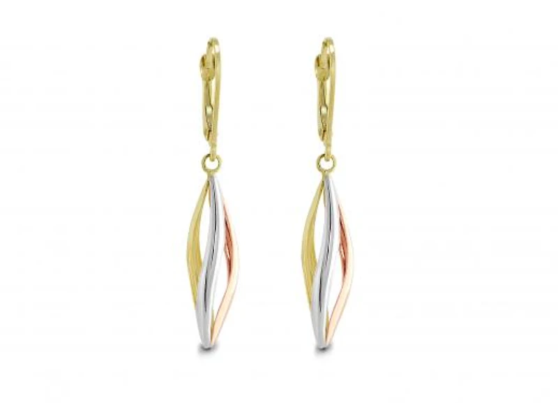 10K Tri-Colour Gold Drop Earrings
