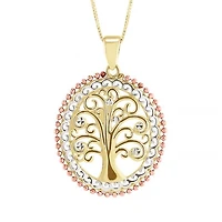10K Tri-Colour Gold Oval Tree Pendant