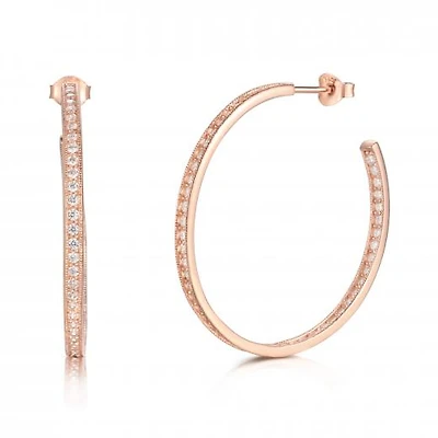 Sterling Silver Rose Plated Cubic Zirconia Inside/Outside Hoop Earrings