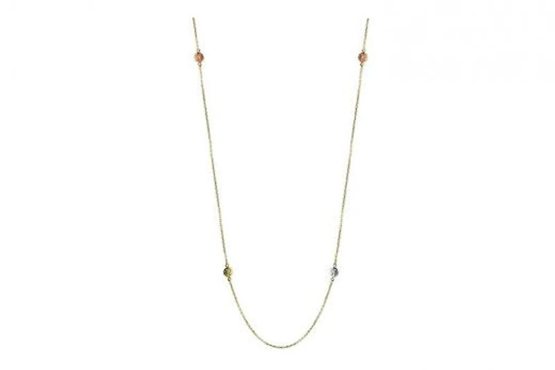 10K Tri-Colour Diamond Cut Stationary Bead Necklace