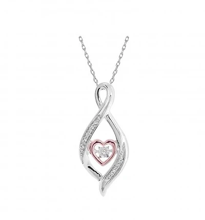 Sterling Silver 10K Rose Gold Infinity Heart Dancing Diamond Pendant