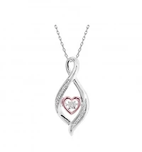 Sterling Silver 10K Rose Gold Infinity Heart Dancing Diamond Pendant