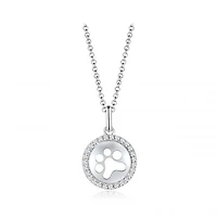Sterling Silver Cubic Zirconia 19" Paw Print Pendant