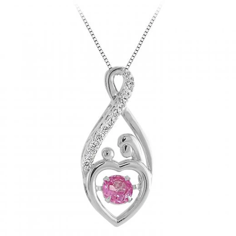 Sterling Silver Created Pink & Created White Sapphire Dancing Mom Pendant