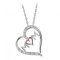 Sterling Silver & Rose Gold Diamond Mom Heart Pendant