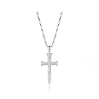 Sterling Silver Men's Cubic Zirconia Cross Pendant On Chain