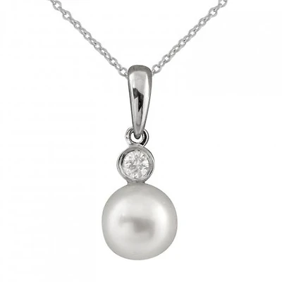 14K White Gold Pearl & Diamond Pendant