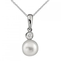 14K White Gold Pearl & Diamond Pendant