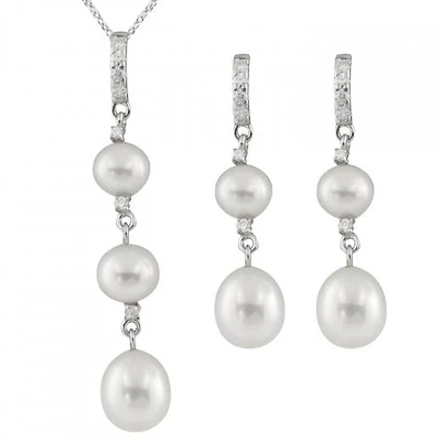 Dangling Silver Pearl 2 Piece Set