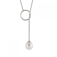 Silver Pearl Lariat Necklace
