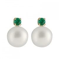 Emerald Accented Pearl Earrings