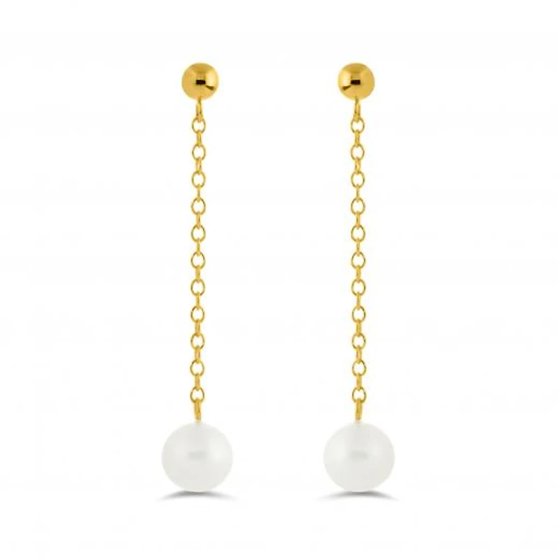 14K Yellow Gold Freshwater Pearl Drop Earrings