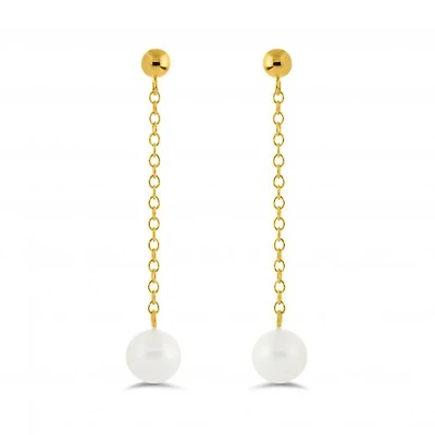 14K Yellow Gold Freshwater Pearl Drop Earrings