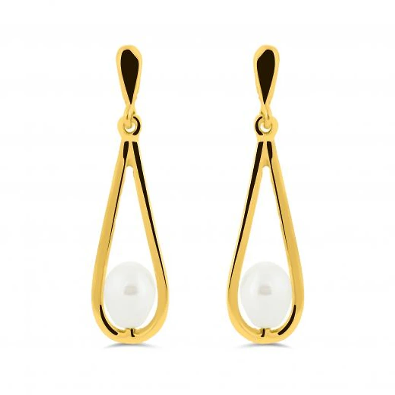 10K Yellow Gold Freshwater Pearl Dangle Earrings