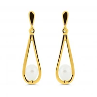 10K Yellow Gold Freshwater Pearl Dangle Earrings