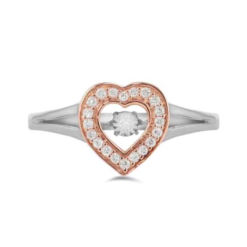 Sterling Silver 10K Rose Gold 0.10CTW Dancing Diamond Ring