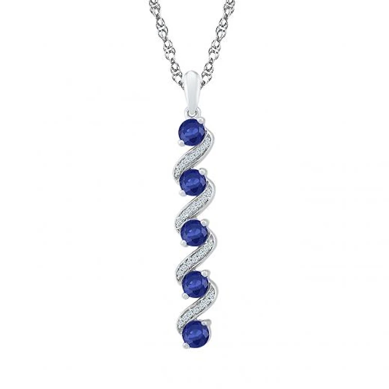 Sterling Silver Created Blue Sapphire & Diamond Pendant