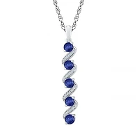 Sterling Silver Created Blue Sapphire & Diamond Pendant