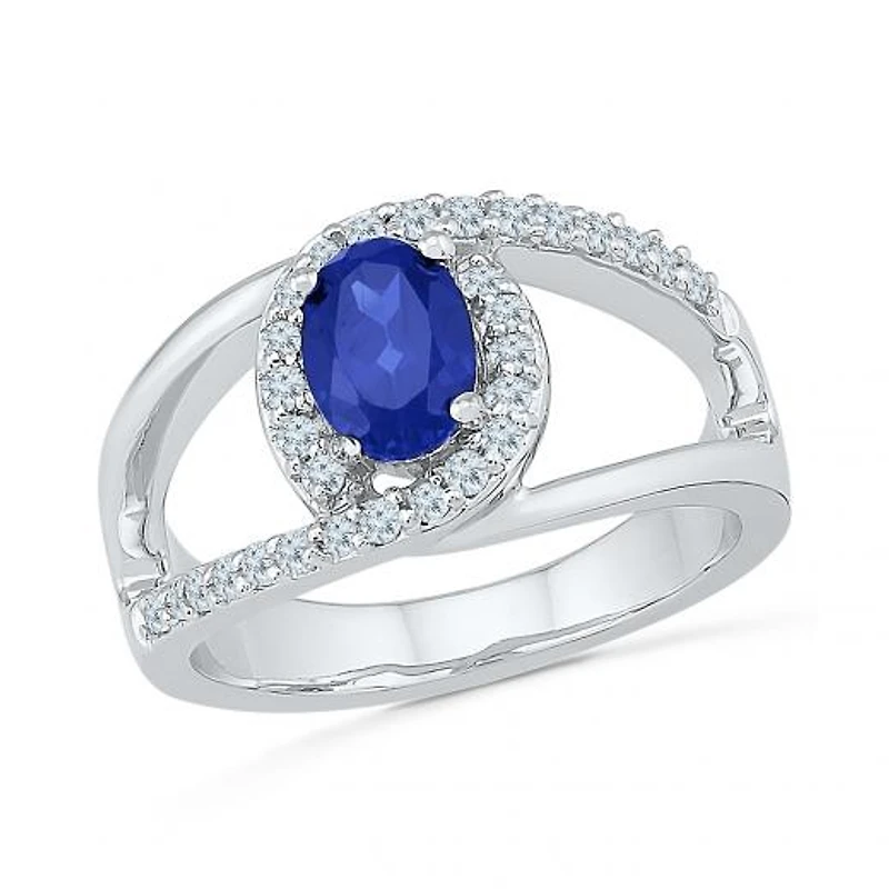 10K White Gold Created Blue & Sapphire Ring