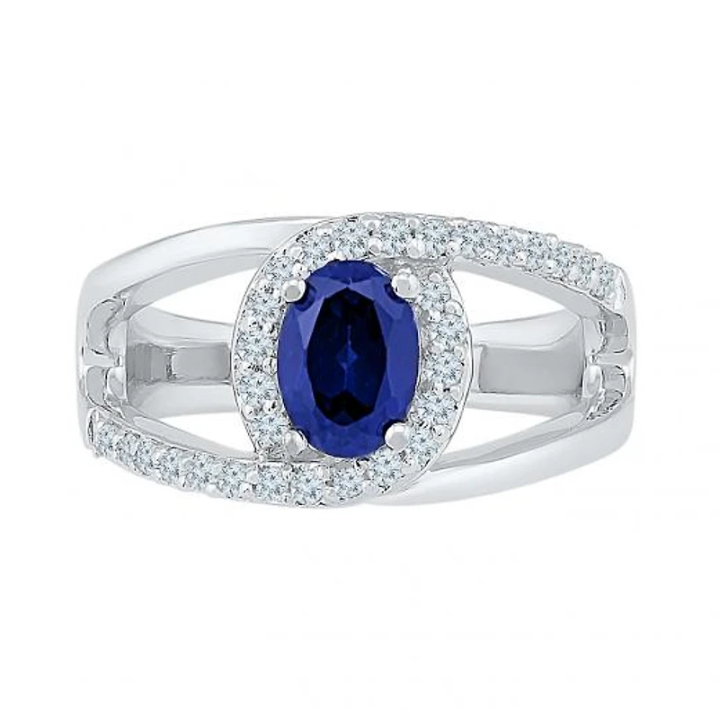 10K White Gold Created Blue & Sapphire Ring