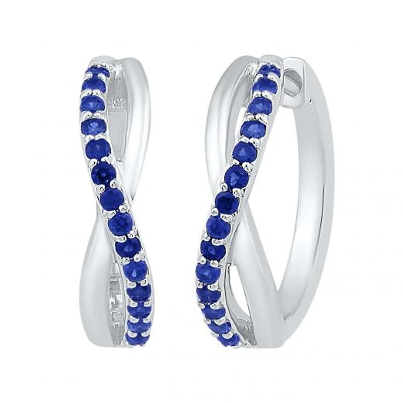 Sterling Silver Created Blue Sapphire Twist Hoop Earrings