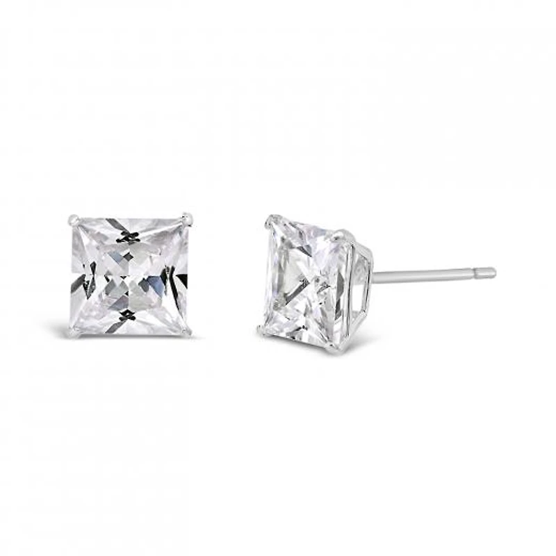 10K White Gold 6mm Princess Cubic Zirconia Studs