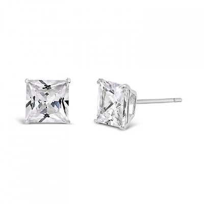 10K White Gold 6mm Princess Cubic Zirconia Studs