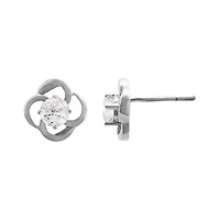 10K White Gold White Topaz Flower Earrings