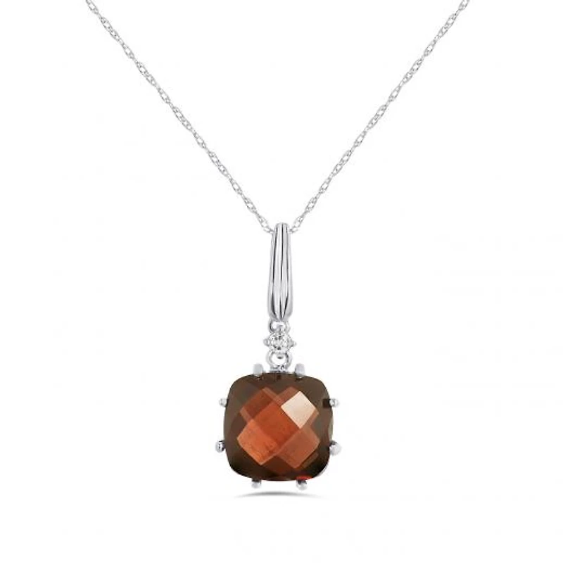 10K White Gold Garnet & White Topaz Pendant with Chain