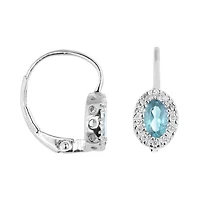 10K White Gold Blue Topaz and 0.10CTW Diamond Earrings