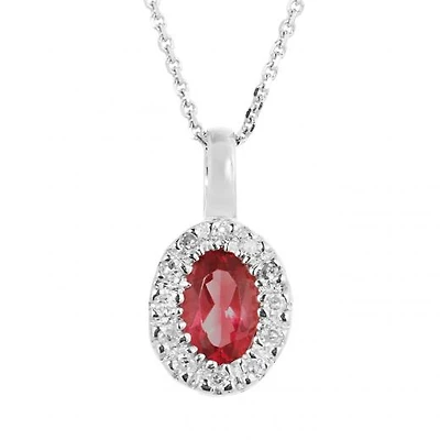 10K White Gold 0.05CTW Diamond and Ruby Halo Pendant