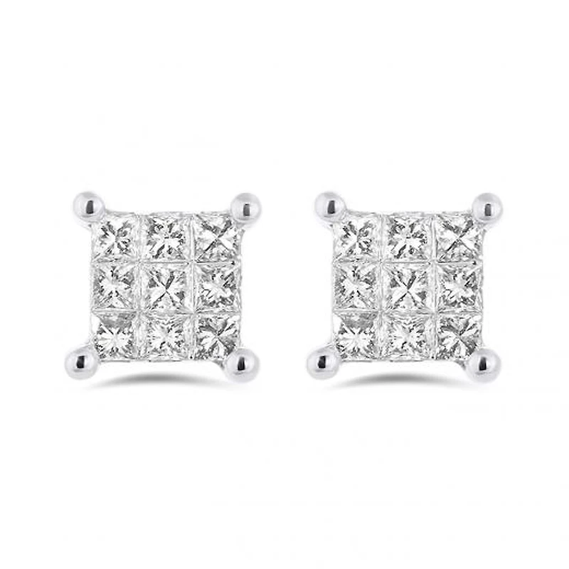 10K White Gold 0.50CTW Princessa Diamond Earrings