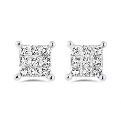 10K White Gold 0.50CTW Princessa Diamond Earrings