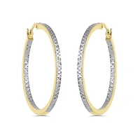 10K Yellow and White Gold Diamond Cut Hoop Earrings