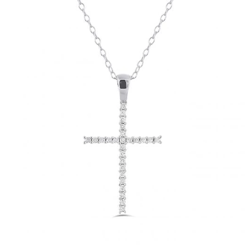 10K White Gold 0.10CTW Diamond Cross Pendant