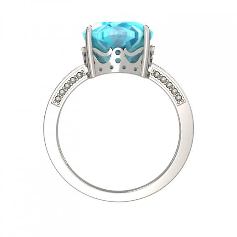 Sterling Silver Blue Topaz & Diamond Ring