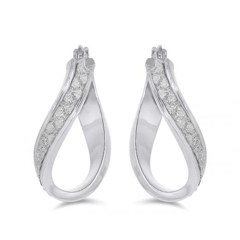 Sterling Silver Glitter Twist Hoop Earrings