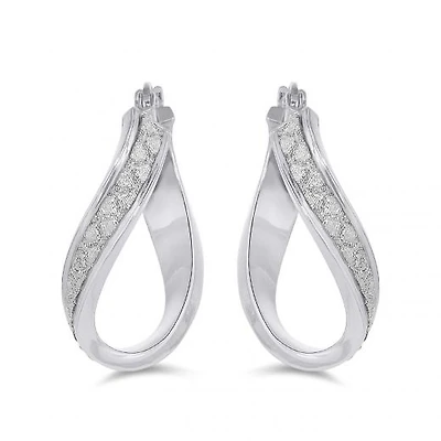 Sterling Silver Glitter Twist Hoop Earrings