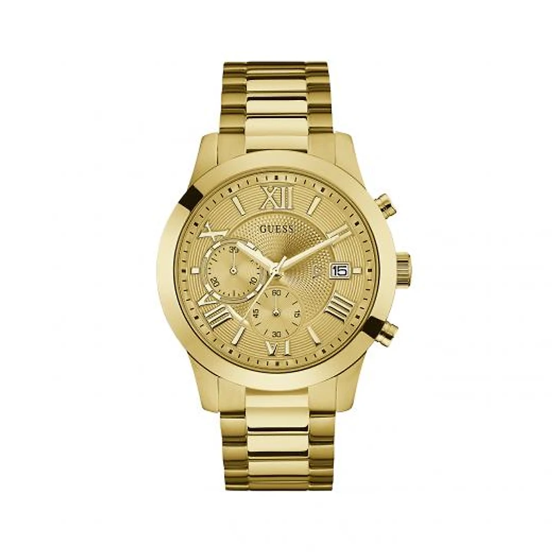 Guess Men's Brushed and Polished Gold Tone Steel Bracelet and Dial Watch